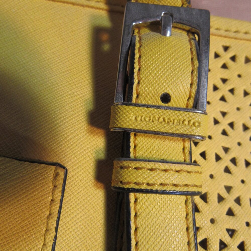 TIGNANELLO LEATHER YELLOW PERFORATED TOTE 15" X 12"small issue with strap edges - Picture 2 of 8